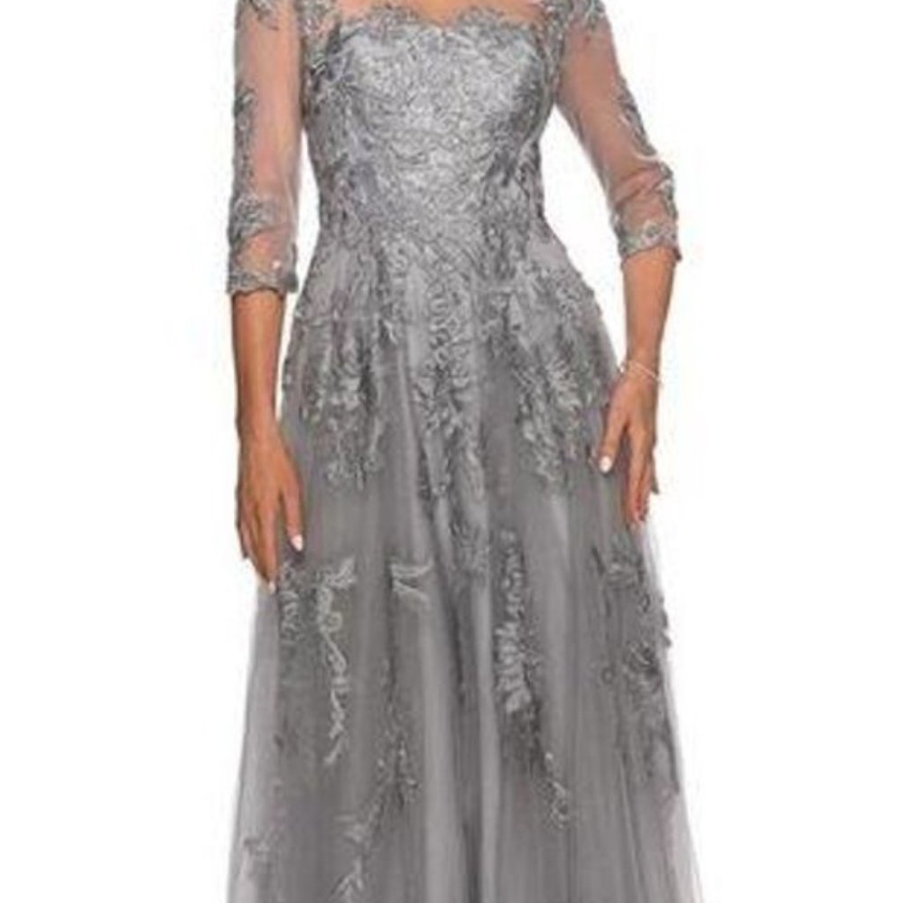 A-Line Evening Gown Floral Embellishments